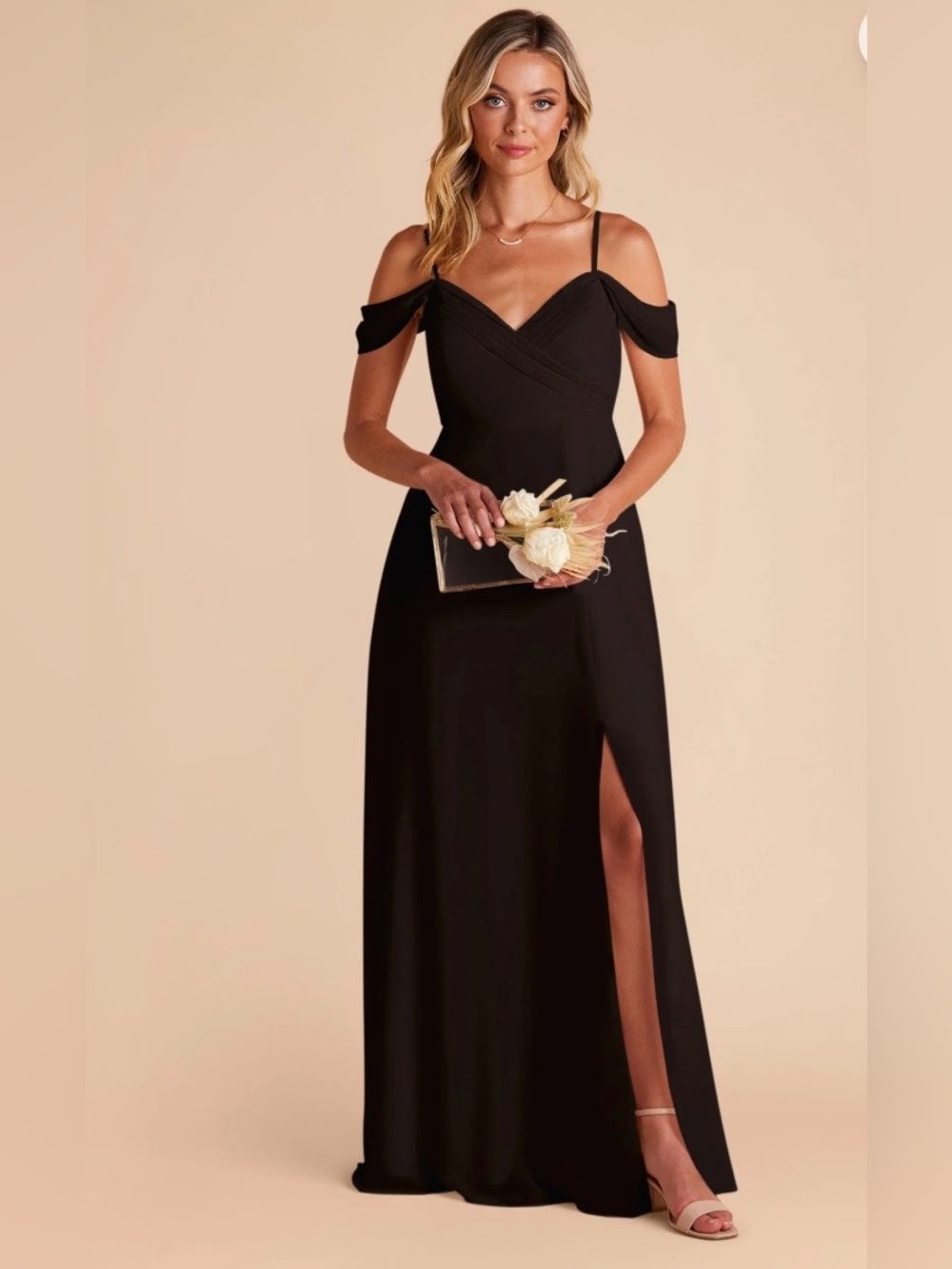 NWT Birdy Grey Black Chiffon Maxi Bridesmaid Dress - Size Small - Side Slit